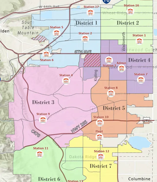 an example district map of West Metro Fire Rescue in Colorado